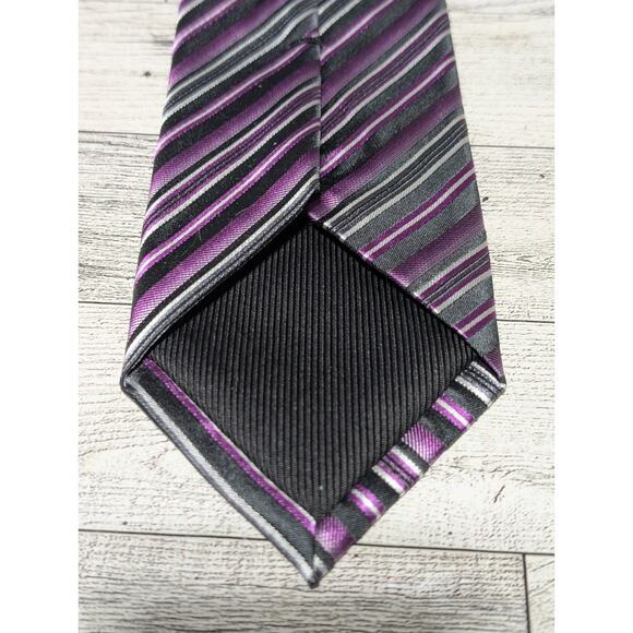 Geoffrey Beene Multicolor Purple And Black Diagonal Striped Silk Tie - 60" X 3" - Picture 5 of 6